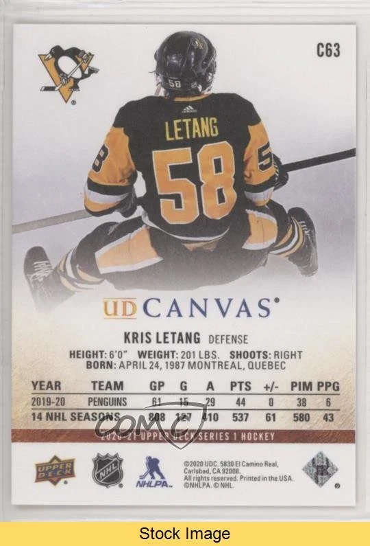 2020-21 Upper Deck UD Canvas Kris Letang #C63 READ - Image 2 of 3