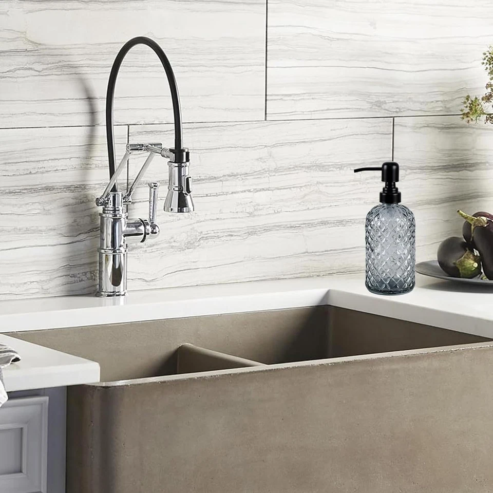 Dispensador de jabón de vidrio de 12 oz con bomba de acero inoxidable 304 negra a prueba de herrumbre, ref... Foto 3 de 4