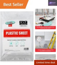 Durable Plastic Dust Sheets - 12' x 9' - Protect Floors and Furniture, 3-Pack