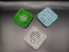 Vtg Lot Of 3 Fenton Hobnail Tea Light Candle Holders. Light Blue, Green, & Clear