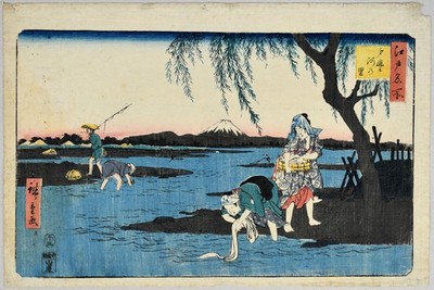 Utagawa Hiroshige, Tamagawa no Sato. Edo Meisho. 1858. [Original-Farbholzschnitt
