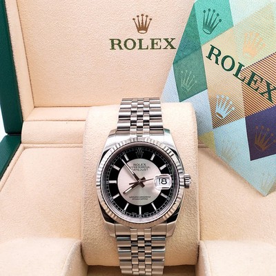Rolex Tuxedo Dial Datejust White Gold Bezel 36mm Steel Watch