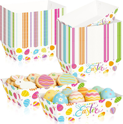 100 Pcs Easter Food Trays, Happy Easter Decor Serving Trays, 2 Style Disposable