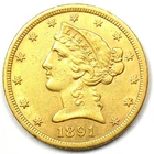 1891-CC Liberty Gold Half Eagle $5 - Rare Carson City Coin - AU Details