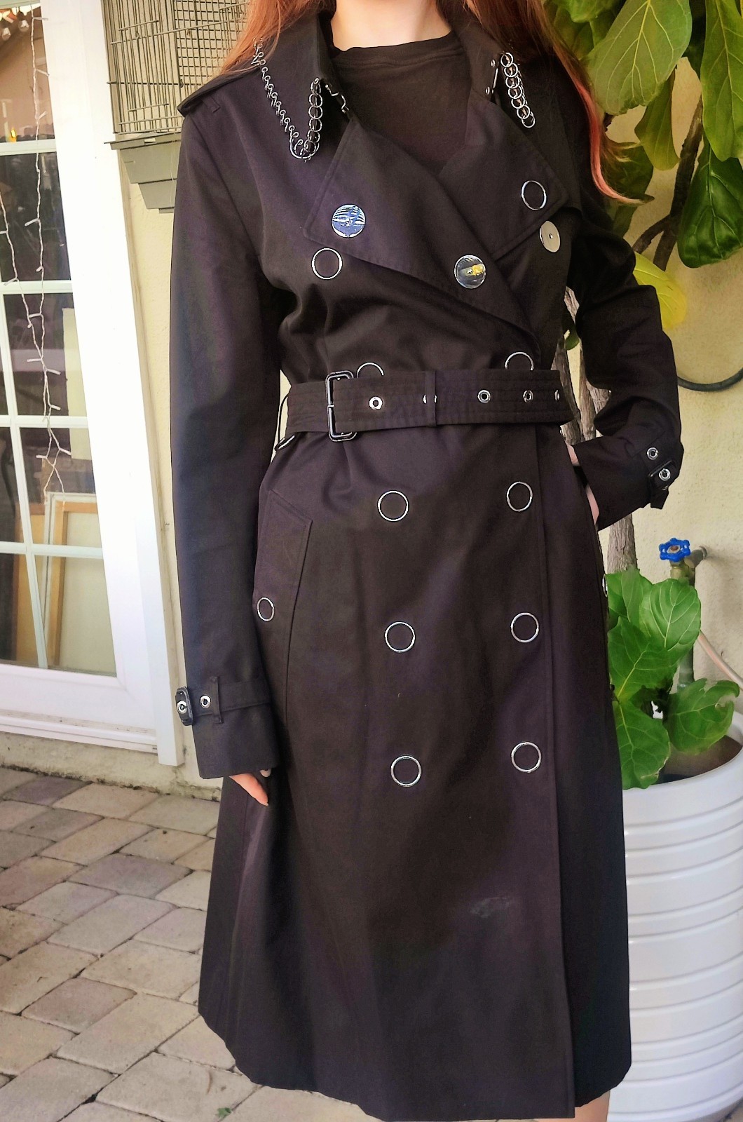 Super Rare Burberry "Ring Pierced"  Kensington Black Gabardine Mid Length Coat 8