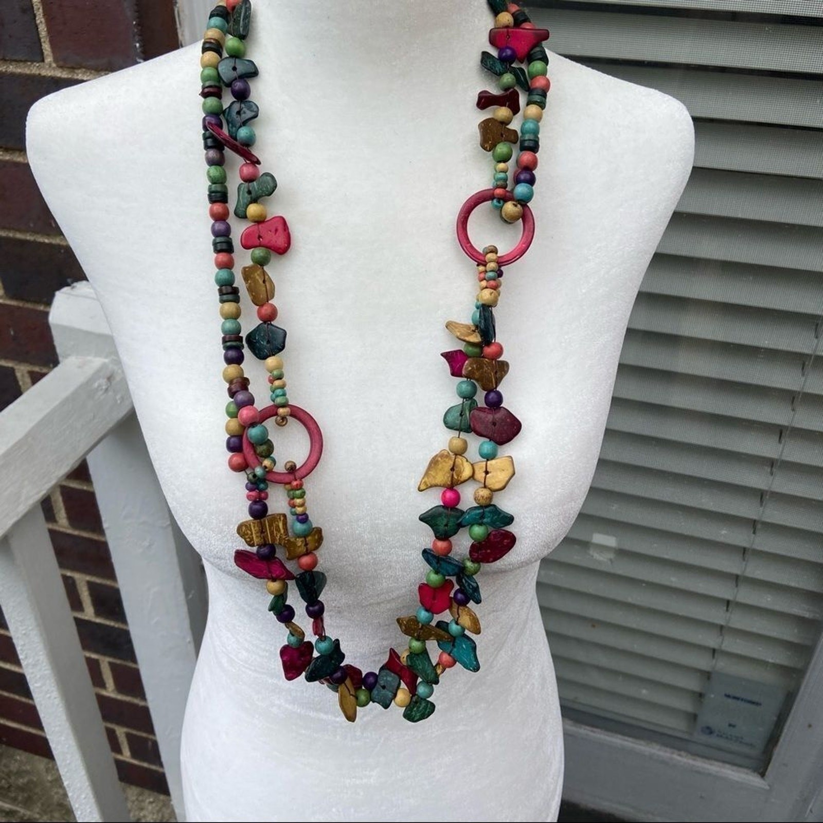 Funky multicolor handmade beaded statement neckla… - image 2