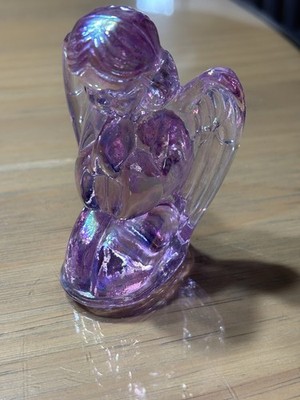 Vintage Moser Sitting Praying Angel Pink/Purple Iridescent 3.5  Tall
