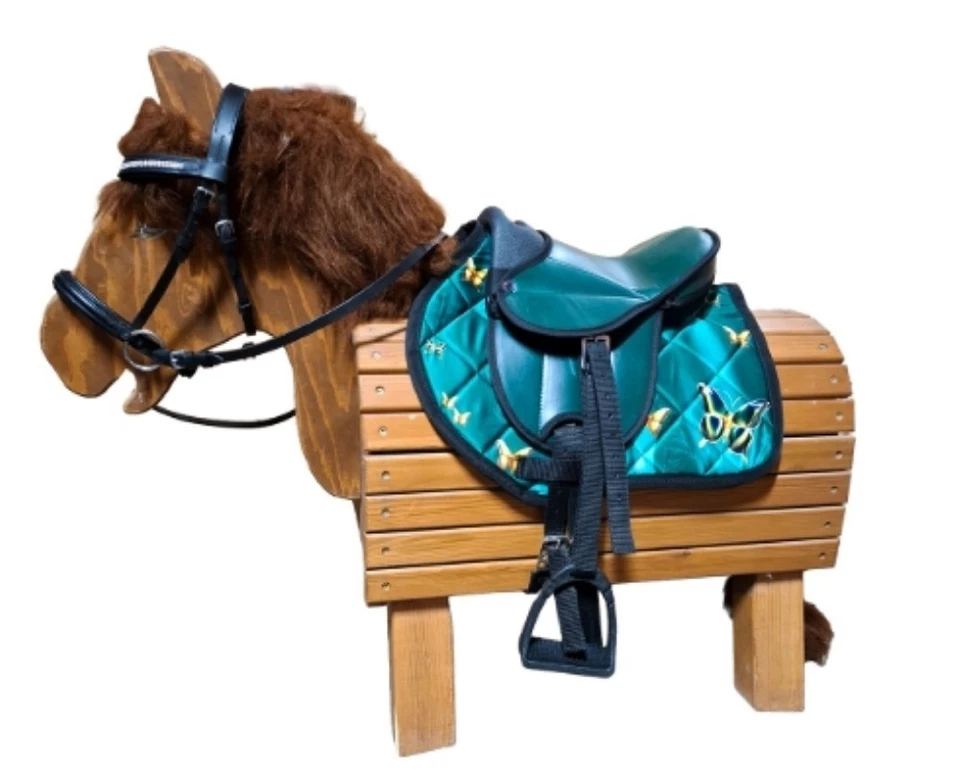 EDWIN BECKER Shetty Sattelset Teal ideal auch für Holzpferd Stehpferd Plüschpferd