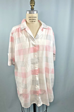 Vintage Blouse SIZE XL 42 pink grey check tunic Top CALIFORNIA CONNECTION 80s