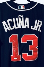 Autographed/Signed RONALD ACUNA JR. Atlanta White Baseball Jersey JSA COA Auto