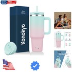 40 oz Tumbler with Handle and 2 Straws,2 in 1 Lid Insulated Water Bottle Stai...