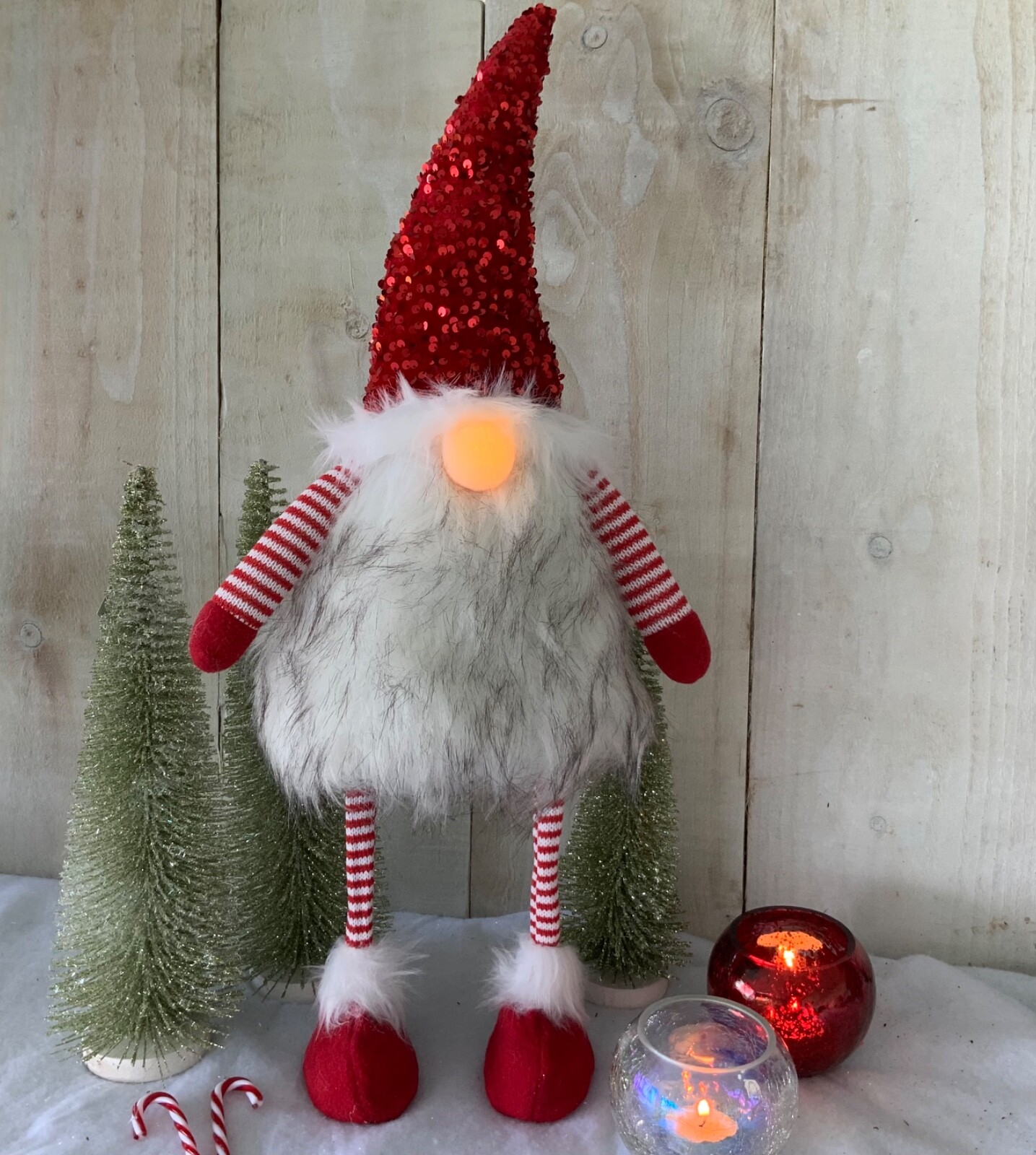 Light Up Red Sequin Hat Gonk Santa Christmas Decoration Gisela Graham Standing
