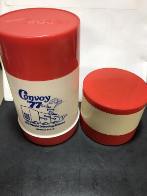 2 Vintage Aladdin Insulated Plastic Thermoses W/Convoy 77 Pint & Soup Bowl Used
