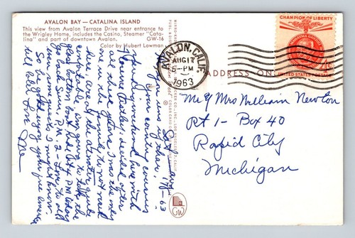 Postal de California Avalon Bay Catalina Island View Terrace Drive Casino Steamer - Imagen 2 de 2