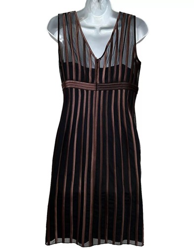 JS Collections Black Brown Sheer Striped Cocktail Dress Size 6 Sleeveless - Picture 3 of 8