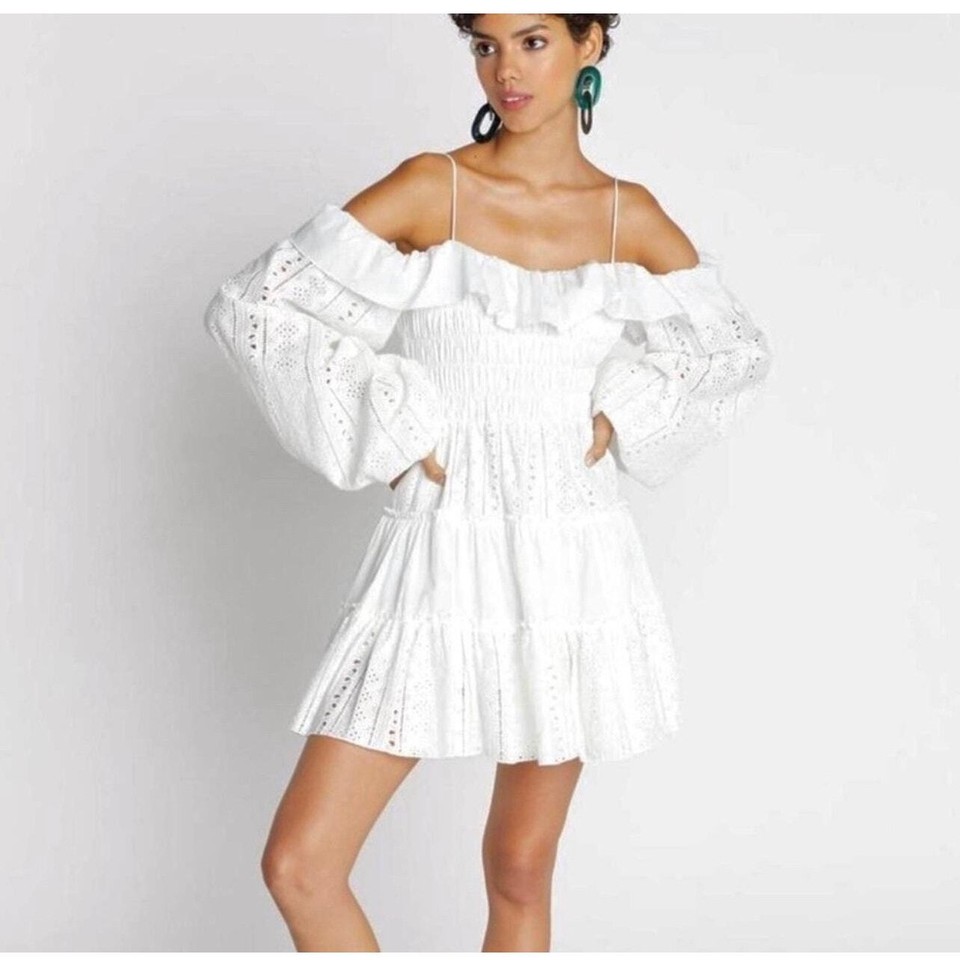 Choosy Dress Womens XL White Off Shoulder Peasant Prairie Mini Tiered