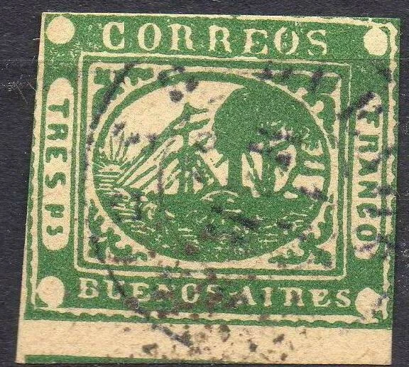 ARGENTINE : Timbre de Buenos Aires de 1858 n°2 3p Vert - Photo 1/1