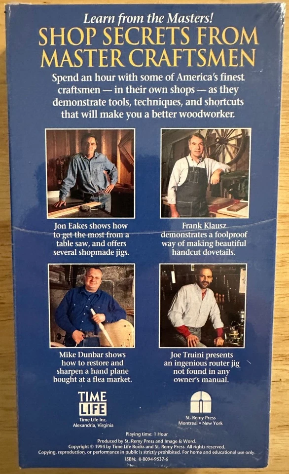 TIME LIFE The Art of Woodworking-Shop Secrets From Master Craftsmen NEW VHS - Image 2 of 4