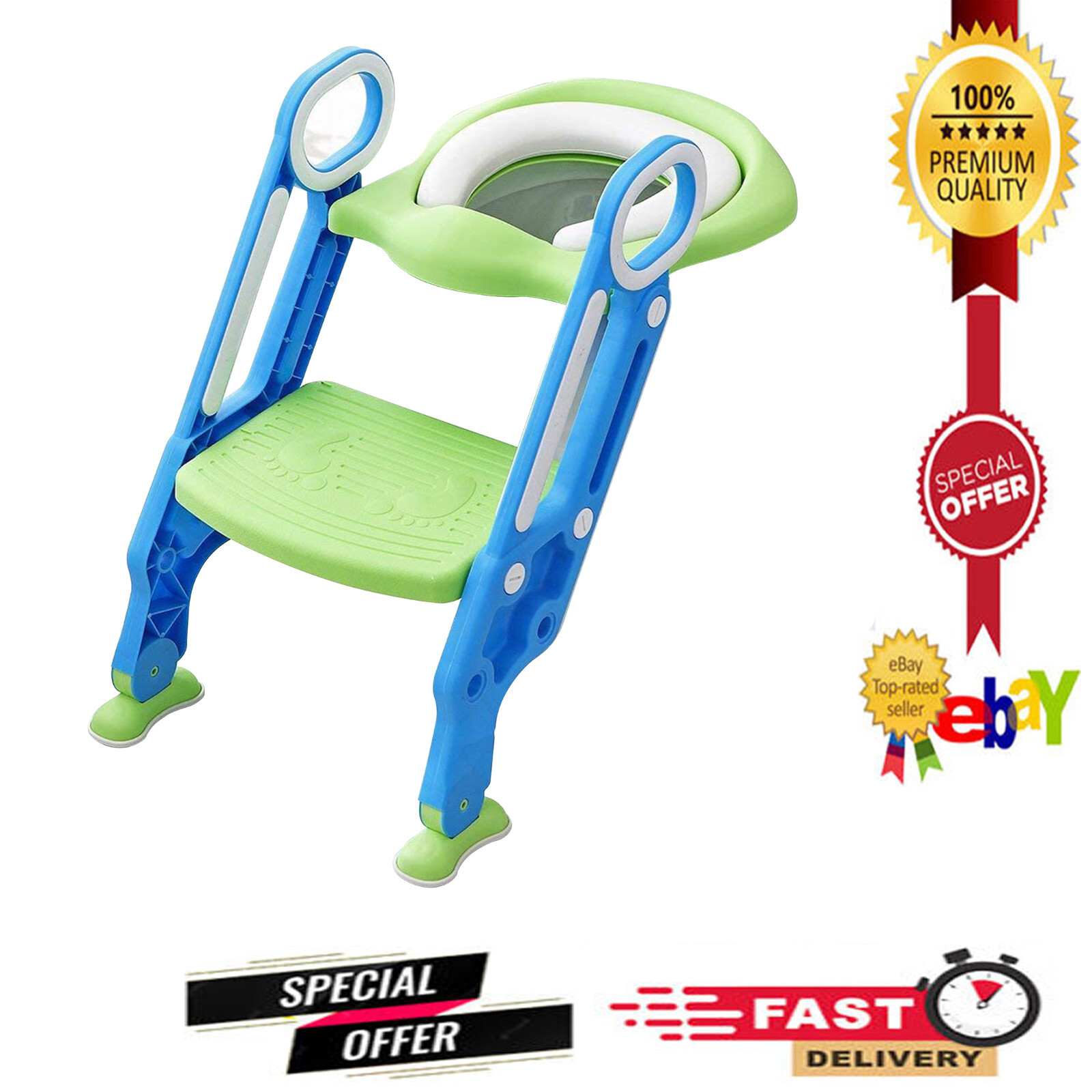 Children Toilet Seat & Ladder Toddler Training Step Up Easy Fold Down