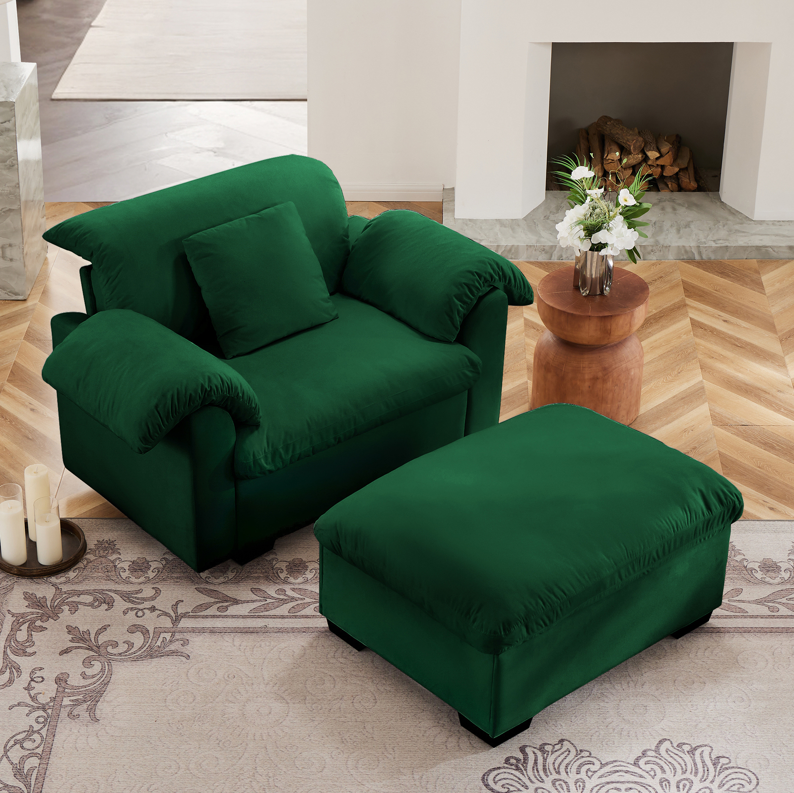 Velvet Upholstered Deep Seat Sofa with Plush Armrest and Backrest Pillows