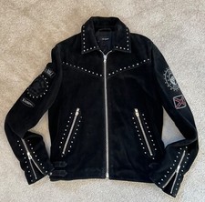 Bnwt The Kooples Black Suede Leather Pride & Glory Biker Jacket Small Uk Size 10
