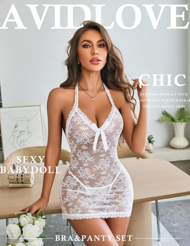 US Women Sexy Lingerie Babydoll Lace Bride Wedding Dress Role Play Night Costume - Picture 6 of 11