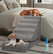 30 inch Foam Pet Stairs for High Beds, Extra Wide 6 Tier Dog 30 H 6-Tier Grey