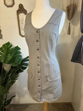 Vintage Y2K A. Byer Mini Utility Button Front Grey Sheath Dress Size 11 Large