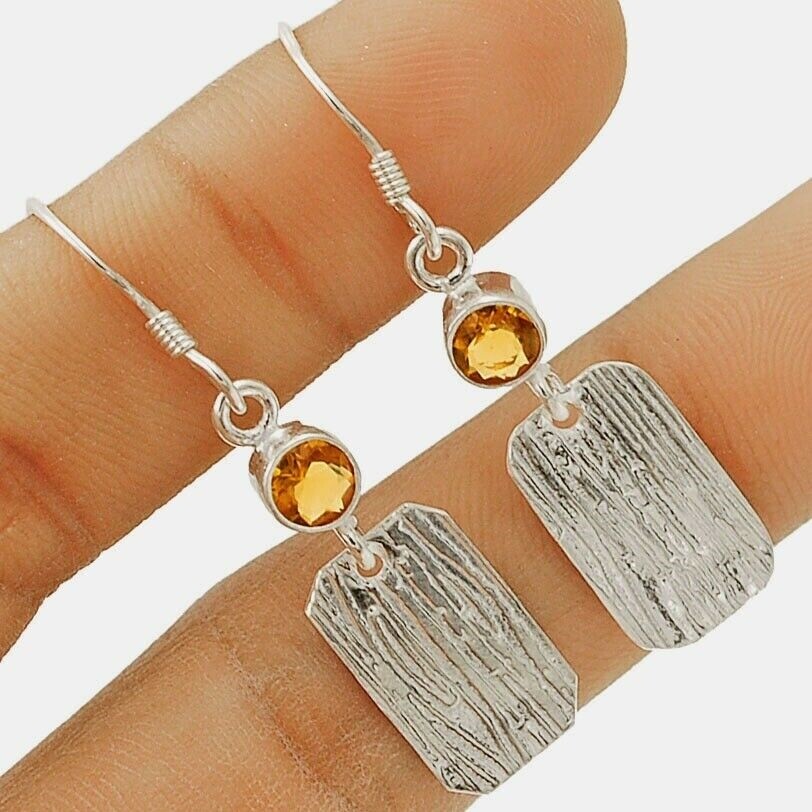 Natural Golden Citrine 925 Sterling Silver Earrings 1 3/4