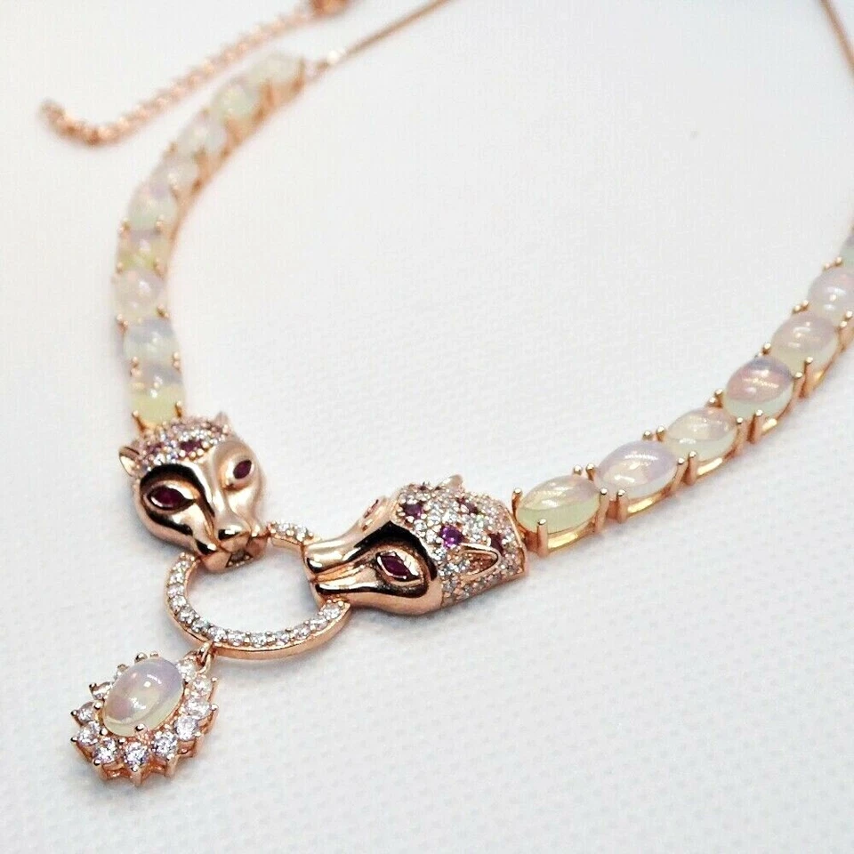 Welo Opal CZ Collier Leopard Tiger 925 Silber 585 Roségold vergoldet 45 & 5 cm - Bild 2 von 4