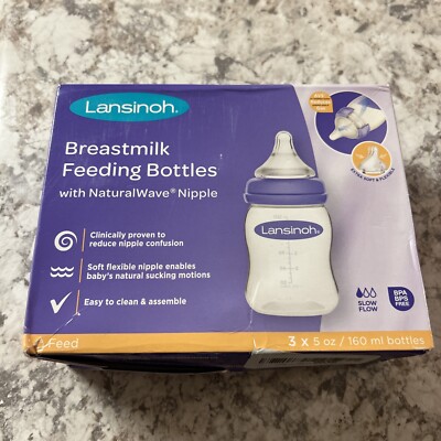 Lansinoh Breastmilk Feeding Baby Bottles Set Of x 5oz Slow Flow