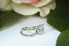 Wedding Ring Set 3.10ct Cushion Cut Diamond Simulated 14K White Gold Size 5.5