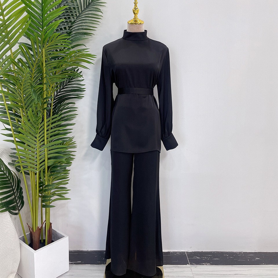 2 Piece Satin Sets Abaya Muslim Women Tops Wide Leg Pants Islamic 2-piece-satin-sets-abaya-muslim-women-tops-wide-leg-pants-islamic
