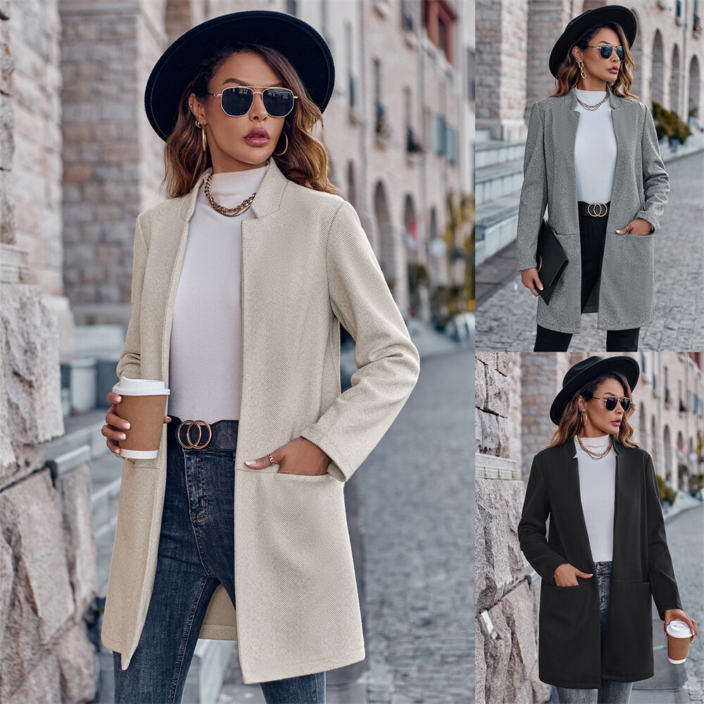 Women Winter Coats Mid Long Trench Coat Open Front Jackets Women Winter Coats Mid Long Trench Coat Open Front Jackets