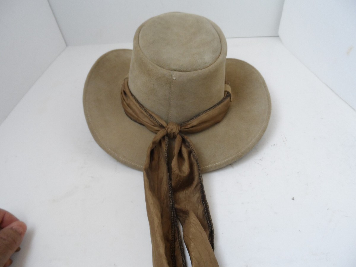 Dingo Australia Shady Lady Leather Suede Scarf Hat - Size 