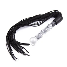 Glass Handle Real Leather Flogger Whip Cat-O-Nine Tails Tassels Tawse