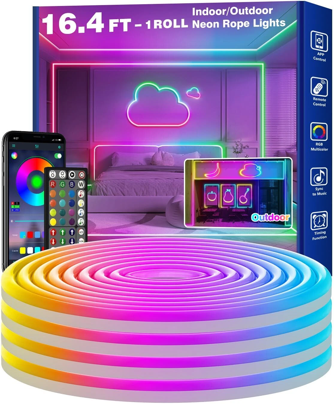 16.4Ft Flexible Neon Rope Lights Music Sync Gaming LED Light Strip for Bedroom