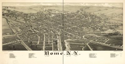 16'' x 20'' Birds Eye View Map Drawing Rome, N.Y. Burleigh, L. R.