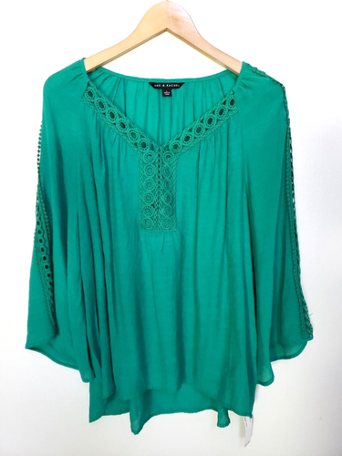 Zac & Rachel Green Crochet Trim Top Women's Sz L - Picture 3 of 8