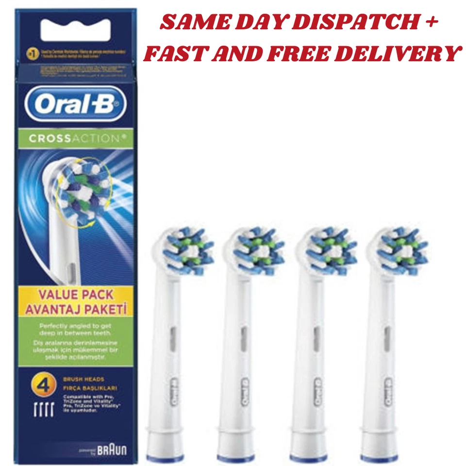 BRAUN ORAL-B CROSS ACTION ELECTRIC TOOTHBRUSH REPLACEMENT BRUSH HEADS 4 PK WHITE
