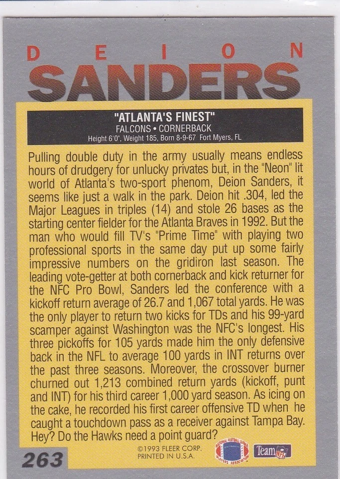 Tarjeta de fútbol americano de béisbol DEION SANDERS 1993 Fleer PROVISION ENTRENADOR PRIME CU BUFFS! Foto 2 de 2