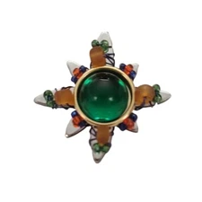 2000 Liztech Green Cab Glass Beaded Star Lapel Pin Signed, E205