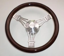 14" Dark Mahogany & Billet Aluminum Banjo Steering Wheel, GMC Horn & Adapter 