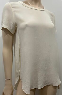 3.1 PHILLIP LIM cremefarben 100 % Seide halbtransparent Kurzarm Shirt Bluse Top US0 UK4