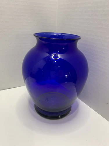 Vtg Anchor Hocking Cobalt Blue Depression Glass Vase 7 3/8” Classic Shape