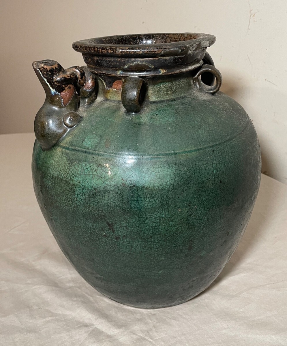 antique handmade Chinese Ming Dynasty pottery terracotta green