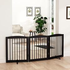 Freestanding Pet Gate for Dogs, Foldable Wooden Dog Gate for House, Indoor Dog G