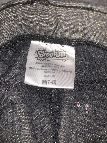 Girls Sz M 7/8 Shopkins Leggings Pants Roxy Ring Heart Black Gold Guc - Picture 4 of 7