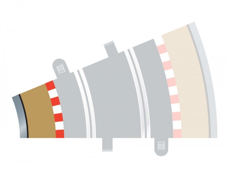 Кривая Scalextric радиусом 2 22,5° С коричневыми внутренними границами - 4шт C8280