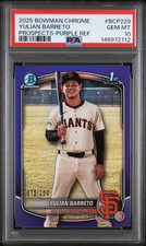 2025 BOWMAN CHROME PROSPECTS PURPLE REFRACTOR YULIAN BARRETO 075/250 PSA 10